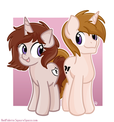 Size: 1278x1372 | Tagged: safe, artist:redpalette, oc, oc:healing shield, oc:white shield, pony, unicorn, abstract background, brother and sister, duo, female, male, siblings, side by side, twins