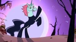 Size: 2184x1222 | Tagged: safe, edit, edited screencap, screencap, the headless horse, headless horse, pony, unicorn, g4, season 3, sleepless in ponyville, crossover, crossover fusion, fusion, horn, moon, night, princess pony head, rearing, star vs the forces of evil, this will end in death, this will end in tears, this will end in tears and/or death, tree, wingding eyes