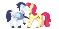 Size: 1280x640 | Tagged: safe, artist:itstechtock, apple bumpkin, soarin', pony, g4, apple family member, clothes, female, male, necktie, shipping, shirt, simple background, straight, transparent background