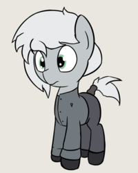 Size: 664x830 | Tagged: safe, artist:triplesevens, oc, oc only, oc:trouble shoot, earth pony, pony, clothes, colt, cyoa:nilquest, foal, male, simple background, solo, tail wrap