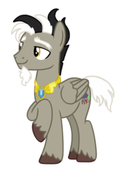 Size: 1050x1454 | Tagged: safe, artist:elementbases, artist:flipwix, discord, pegasus, pony, g4, alternate universe, base used, element of laughter, jewelry, male, ponified, pony discord, role reversal, simple background, smiling, species swap, stallion, transparent background