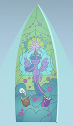 Size: 398x682 | Tagged: safe, screencap, twilight sparkle, alicorn, pony, g4, the last problem, cropped, stained glass, twilight sparkle (alicorn)