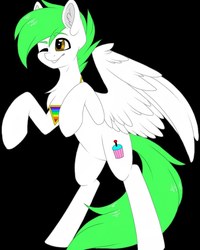 Size: 850x1063 | Tagged: safe, artist:melodytheartpony, oc, oc only, pegasus, pony, black background, cute, jewelry, male, necklace, one eye closed, rearing, simple background, solo, stallion, wink