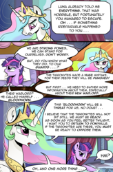 Size: 1800x2740 | Tagged: safe, artist:candyclumsy, princess celestia, twilight sparkle, alicorn, pony, comic:curse and madness, g4, bed, mlpcam, pillow, twilight sparkle (alicorn)