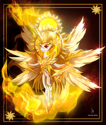 Size: 4400x5192 | Tagged: safe, artist:zidanemina, daybreaker, alicorn, pony, seraph, seraphicorn, g4, absurd resolution, armor, black background, crossover, dark sclera, female, knights of the zodiac, looking at you, multiple wings, saint seiya, scar, scarred, simple background, solo, wings