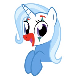 Size: 1442x1442 | Tagged: safe, edit, editor:trashmakeshappy, vector edit, trixie, pony, unicorn, g4, clown, clown makeup, face paint, female, happy, joker (2019), leaning, looking at you, makeup, mare, open mouth, simple background, smiling, solo, the joker, vector, white background