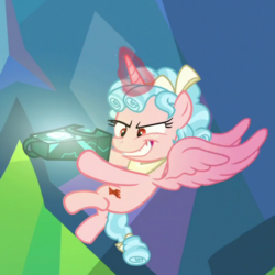 Size: 700x700 | Tagged: safe, screencap, cozy glow, alicorn, pony, g4, the ending of the end, alicornified, bell, bow, cozycorn, cropped, grogar's bell, race swap, tail bow