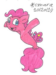 Size: 755x1010 | Tagged: safe, artist:cmara, pinkie pie, seapony (g4), g4, female, mare, open mouth, raised hoof, seaponified, seapony pinkie pie, simple background, solo, species swap, traditional art, white background