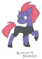 Size: 838x1148 | Tagged: safe, artist:cmara, tempest shadow, pony, unicorn, g4, my little pony: the movie, broken horn, clothes, eye scar, female, hoof shoes, horn, mare, raised hoof, scar, shirt, simple background, solo, traditional art, white background