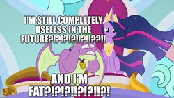 Size: 1920x1080 | Tagged: safe, edit, edited screencap, editor:useraccount, screencap, spike, twilight sparkle, alicorn, dragon, pony, g4, the last problem, adult, adult spike, caption, duo, duo male and female, fat, female, gigachad spike, image macro, male, older, older spike, older twilight, op is a duck, op is trying to start shit, shitposting, spikeposting, text, twilight sparkle (alicorn), winged spike, wings