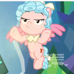 Size: 593x591 | Tagged: safe, screencap, cozy glow, alicorn, pony, g4, the ending of the end, alicornified, bow, cozycorn, cropped, discovery family logo, faic, female, lip bite, race swap, solo, tail bow