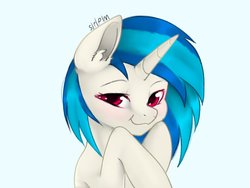 Size: 2048x1536 | Tagged: safe, artist:siripim111, dj pon-3, vinyl scratch, pony, unicorn, g4, blushing, female, looking at you, missing accessory, smiling, solo