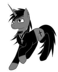 Size: 802x996 | Tagged: safe, artist:ruchiyoto, oc, oc only, oc:black cross, pony, unicorn, base used, boots, clothes, ear piercing, edgy, jacket, jewelry, male, necklace, piercing, shoes, simple background, solo, stallion, white background