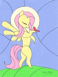Size: 1100x1467 | Tagged: safe, artist:rockhoppr3, fluttershy, bird, pony, g4, bipedal, female, solo, stained glass