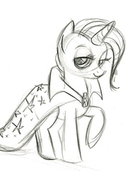 Size: 639x897 | Tagged: safe, artist:lauren faust, trixie, pony, unicorn, g4, black and white, female, grayscale, lidded eyes, mare, monochrome, pitch bible, show bible, smiling, solo