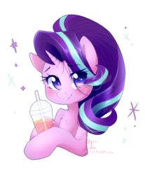 Size: 2441x2944 | Tagged: safe, artist:cynicalsonata, starlight glimmer, pony, unicorn, g4, chest fluff, cute, female, glimmerbetes, high res, looking at you, mare, milkshake, simple background, smiling, solo, transparent background
