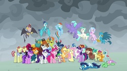 Size: 1920x1080 | Tagged: safe, screencap, amethyst star, applejack, chancellor neighsay, firelight, flam, flim, fluttershy, frenulum (g4), gallus, grampa gruff, lemon hearts, lyra heartstrings, minuette, moondancer, night light, ocellus, party favor, pharynx, pinkie pie, prince rutherford, princess ember, rainbow dash, rarity, sandbar, seaspray, silverstream, smolder, soarin', sparkler, spike, sunburst, tempest shadow, terramar, thorax, trixie, twilight sparkle, twilight velvet, twinkleshine, yona, alicorn, changedling, changeling, classical hippogriff, dragon, griffon, hippogriff, pony, unicorn, yak, g4, the ending of the end, angry, female, flim flam brothers, hand over mouth, king thorax, knocked out, looking at each other, looking back, looking down, looking up, magic, male, mane seven, mane six, mare, prince pharynx, raised hoof, shocked, shocked expression, shrunken pupils, spread wings, stallion, student six, twilight sparkle (alicorn), wings