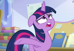 Size: 1000x700 | Tagged: safe, screencap, twilight sparkle, alicorn, pony, g4, the ending of the end, book, cropped, floppy ears, twilight sparkle (alicorn)