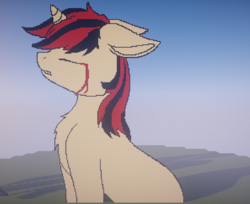 Size: 1323x1079 | Tagged: safe, artist:etoile-de-feu, artist:starlessnight22, oc, oc only, oc:blackjack, pony, unicorn, fallout equestria, fallout equestria: project horizons, blood, bloodshot eyes, crying, fanfic art, pixelated, solo, tears of blood