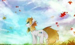 Size: 1142x700 | Tagged: safe, artist:foxinshadow, pegasus, pony, amputee, autumn, cloud, de-winged, field, leaves, nintendo 64, pegasus console, ponified, scar, scenery, sky, solo, wing amputee, wingless