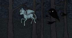 Size: 790x425 | Tagged: artist needed, safe, oc, alicorn, ghost, pony, alicorn oc, creepy, forest, night