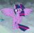 Size: 939x893 | Tagged: safe, screencap, gallus, twilight sparkle, alicorn, pony, g4, my little pony: friendship is magic, the ending of the end, cropped, determined, female, flying, glare, solo focus, spread wings, twilight sparkle (alicorn), twilight sparkle is not amused, unamused, windswept mane, wings