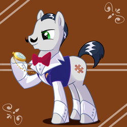 Size: 800x800 | Tagged: safe, artist:madmax, horte cuisine, savoir fare, earth pony, pony, g4, hercule poirot, male, pocket watch, ponified, solo, stallion