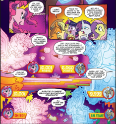 Size: 1017x1085 | Tagged: safe, artist:tonyfleecs, applejack, discord, fluttershy, pinkie pie, rarity, twilight sparkle, alicorn, draconequus, earth pony, pegasus, pony, unicorn, g4, idw, spoiler:comic, spoiler:comic57, accordion, alicornified, balloon, chaos magic, covering eyes, duel, eating, female, flower, food, high score, ice cream, magic, male, mare, musical instrument, oh no, oh yeah, pinkiecorn, popcorn, princess of chaos, race swap, sink, twilight sparkle (alicorn), xk-class end-of-the-world scenario