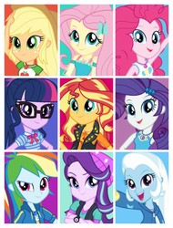 Size: 3106x4096 | Tagged: safe, applejack, fluttershy, pinkie pie, rainbow dash, rarity, sci-twi, starlight glimmer, sunset shimmer, trixie, twilight sparkle, equestria girls, g4, geode of empathy, geode of fauna, geode of shielding, geode of sugar bombs, geode of super speed, geode of super strength, geode of telekinesis, humane five, humane seven, humane six, magical geodes