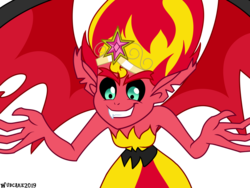 Size: 3000x2250 | Tagged: dead source, safe, artist:wubcakeva, sunset shimmer, demon, human, equestria girls, g4, my little pony equestria girls, big crown thingy, element of magic, evil, female, high res, jewelry, regalia, simple background, solo, sunset satan, transparent background, wings