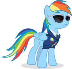 Size: 2000x1927 | Tagged: safe, artist:jp, derpibooru exclusive, rainbow dash, pony, g4, captain of the wonderbolts, clothes, female, happy birthday mlp:fim, mare, mlp fim's ninth anniversary, necktie, simple background, solo, spitfire's tie, sunglasses, transparent background, uniform, vector, wonderbolts dress uniform