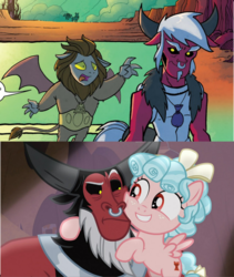 Size: 953x1128 | Tagged: safe, idw, official comic, screencap, cozy glow, lord tirek, scorpan, centaur, gargoyle, pegasus, pony, fiendship is magic #2, frenemies (episode), g4, my little pony: fiendship is magic, spoiler:comic, belly, better way to be bad, comparison, cozybetes, cute, diascorpes, female, filly, foal, young tirek