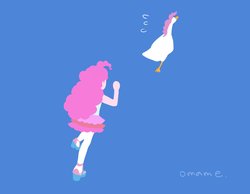 Size: 1386x1077 | Tagged: safe, artist:5mmumm5, pinkie pie, bird, goose, human, equestria girls, g4, female, running, self paradox, simple background, species swap, untitled goose game