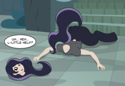 Size: 3232x2240 | Tagged: safe, artist:badumsquish, derpibooru exclusive, oc, oc only, unnamed oc, dullahan, hybrid, satyr, g4, ass, butt, castle of the royal pony sisters, disembodied head, embarrassed, eyeshadow, face down ass up, faceplant, female, headless, high res, looking at you, makeup, modular, not luna, pale skin, parent:headless horse, parent:oc:anon, pratfall, raised tail, red eyes, solo, stairs, tail