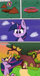 Size: 1989x3810 | Tagged: safe, artist:artiks, luster dawn, twilight sparkle, alicorn, pony, unicorn, g4, the last problem, acorn, big crown thingy 3.0, comic, duo, end of ponies, female, golden oaks library, good end, history repeats itself, mare, older, older twilight, older twilight sparkle (alicorn), princess twilight 2.0, rebirth, smiling, teacher and student, twilight sparkle (alicorn), waving
