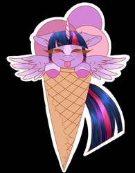 Size: 790x1011 | Tagged: safe, artist:sweetpea-and-friends, twilight sparkle, alicorn, pony, g4, cute, eyes closed, female, floppy ears, food, ice cream, solo, sticker, tongue out, twiabetes, twilight sparkle (alicorn)