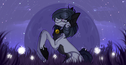 Size: 1600x832 | Tagged: safe, artist:honeytoxant, oc, oc only, earth pony, pony, earth pony oc, full moon, grass, moon, night, rearing, smiling, solo, stars, ych result