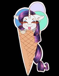 Size: 790x1011 | Tagged: safe, alternate version, artist:sweetpea-and-friends, rarity, pony, unicorn, g4, blushing, cute, ear fluff, eyes closed, female, floppy ears, food, ice cream, mare, raribetes, solo, sticker, tongue out