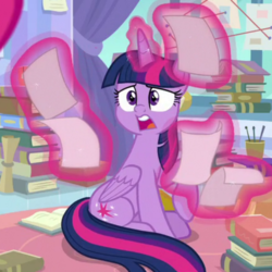 Size: 700x700 | Tagged: safe, screencap, twilight sparkle, alicorn, pony, g4, the ending of the end, book, cropped, female, mare, open mouth, paper, solo, twilight sparkle (alicorn)