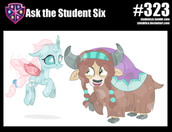 Size: 800x613 | Tagged: safe, artist:sintakhra, ocellus, yona, changedling, changeling, yak, tumblr:studentsix, g4, bow, crystallized, cute, diaocelles, hair bow, heart, jewelry, smiling, sparkles, yonadorable