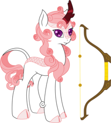 Size: 1303x1438 | Tagged: safe, artist:j053ph-d4n13l, oc, oc only, oc:aeya longmirror, changeling, kirin, bow (weapon), changeling oc, disguise, disguised changeling, female, simple background, solo, transparent background