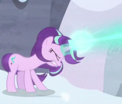 Size: 700x600 | Tagged: safe, screencap, starlight glimmer, pony, g4, the ending of the end, blast, cropped, female, magic, magic blast, mare, snow, solo