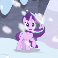 Size: 700x700 | Tagged: safe, screencap, starlight glimmer, pony, unicorn, g4, the ending of the end, cropped, female, mare, snow, snowfall, solo