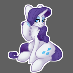 Size: 900x900 | Tagged: safe, artist:spoopygander, rarity, pony, unicorn, g4, bedroom eyes, cutie mark, eyeshadow, female, horn, looking at you, makeup, mare, outline, sitting, smiling, solo, underhoof