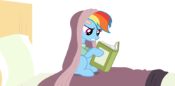 Size: 9992x4923 | Tagged: safe, artist:pangbot, rainbow dash, pegasus, pony, g4, read it and weep, season 2, adorkable, bandaid, bed, book, cover, cute, daring do book, dashabetes, dork, female, hospital, hospital bed, hospital gown, mare, pillow, rainbow dork, reading, simple background, sitting, solo, transparent background, vector