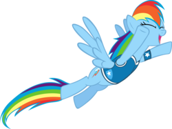 Size: 6198x4640 | Tagged: safe, artist:pangbot, rainbow dash, pegasus, pony, g4, winter wrap up, .svg available, clothes, cute, dashabetes, eyes closed, female, flying, happy, mare, open mouth, simple background, smiling, solo, transparent background, vector, vest, wings, winter wrap up vest