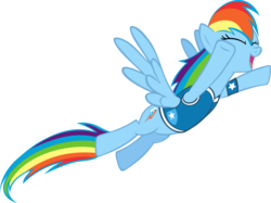 Size: 6198x4640 | Tagged: safe, artist:pangbot, rainbow dash, pegasus, pony, g4, winter wrap up, .svg available, clothes, cute, dashabetes, eyes closed, female, flying, happy, mare, open mouth, simple background, smiling, solo, transparent background, vector, vest, weather team, wings, winter wrap up vest