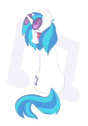 Size: 700x1000 | Tagged: safe, artist:vert_glamis, dj pon-3, vinyl scratch, pony, unicorn, g4, abstract background, back, cute, cutie mark, cutie mark background, female, looking back, mare, no pupils, rear view, sitting, solo, vinylbetes
