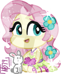 Size: 813x988 | Tagged: safe, artist:tassji-s, fluttershy, angel, human, rabbit, equestria girls, g4, animal, chibi, clothes, crystallized, cute, dress, female, male, shyabetes, simple background, solo, sweet dreams fuel, transparent background