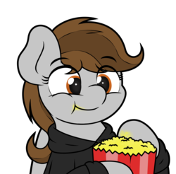Size: 2340x2300 | Tagged: safe, artist:ljdamz1119, oc, oc only, oc:penny page, pegasus, pony, clothes, eating, female, food, high res, hoodie, popcorn, solo